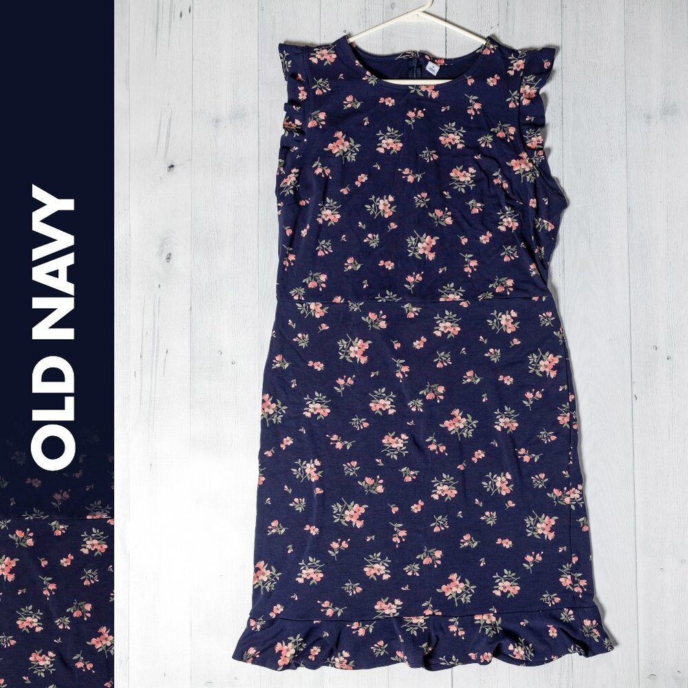 Old Navy - Navy Floral Sleeveless Ruffle Dress - XL